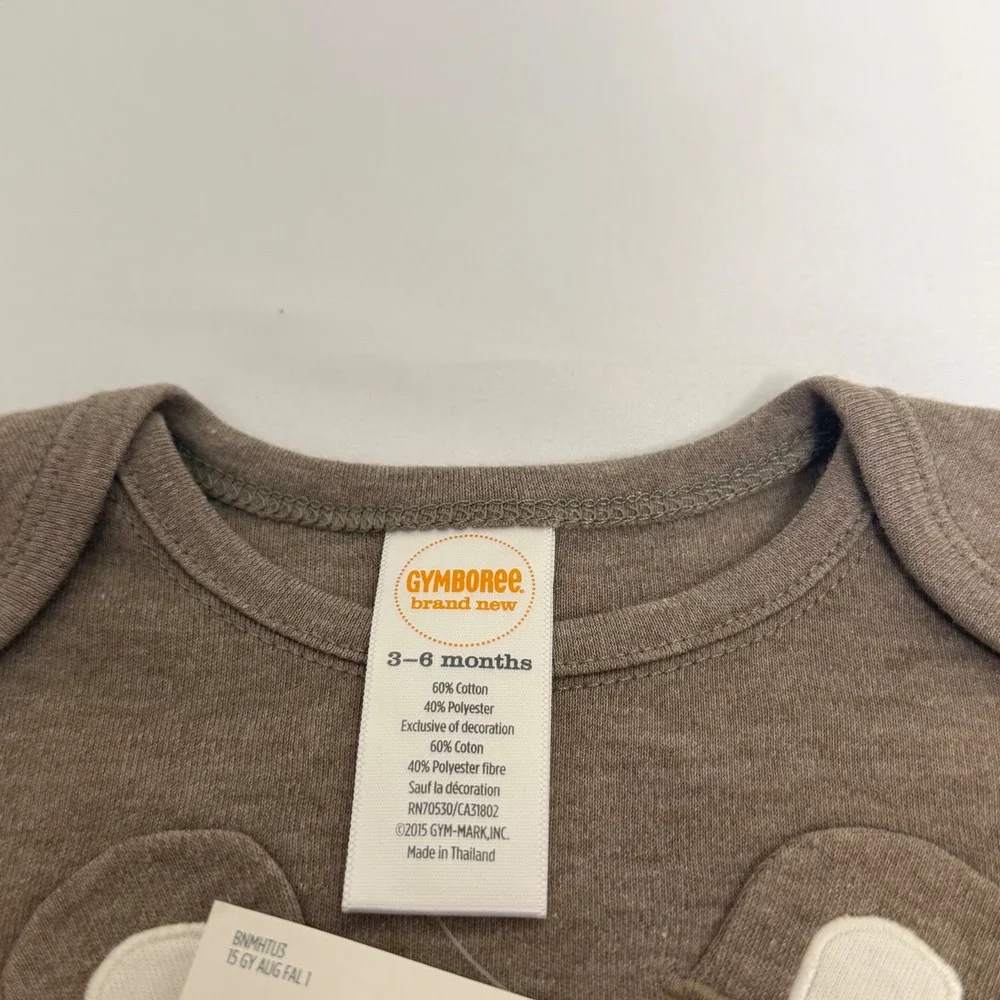 Gymboree Baby Boy 3-6M Long Sleeve Bodysuit Lot 2 Bear Striped Brown Blue NWT